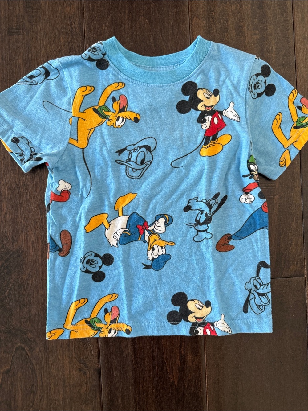 Disney Mickey and friends Blue Allover Mickey, Donald & Pluto Short Sleeve Tee